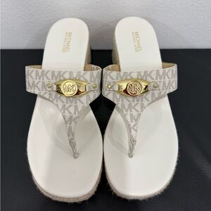 Michael Kors Beige and Gold Logo Sandals